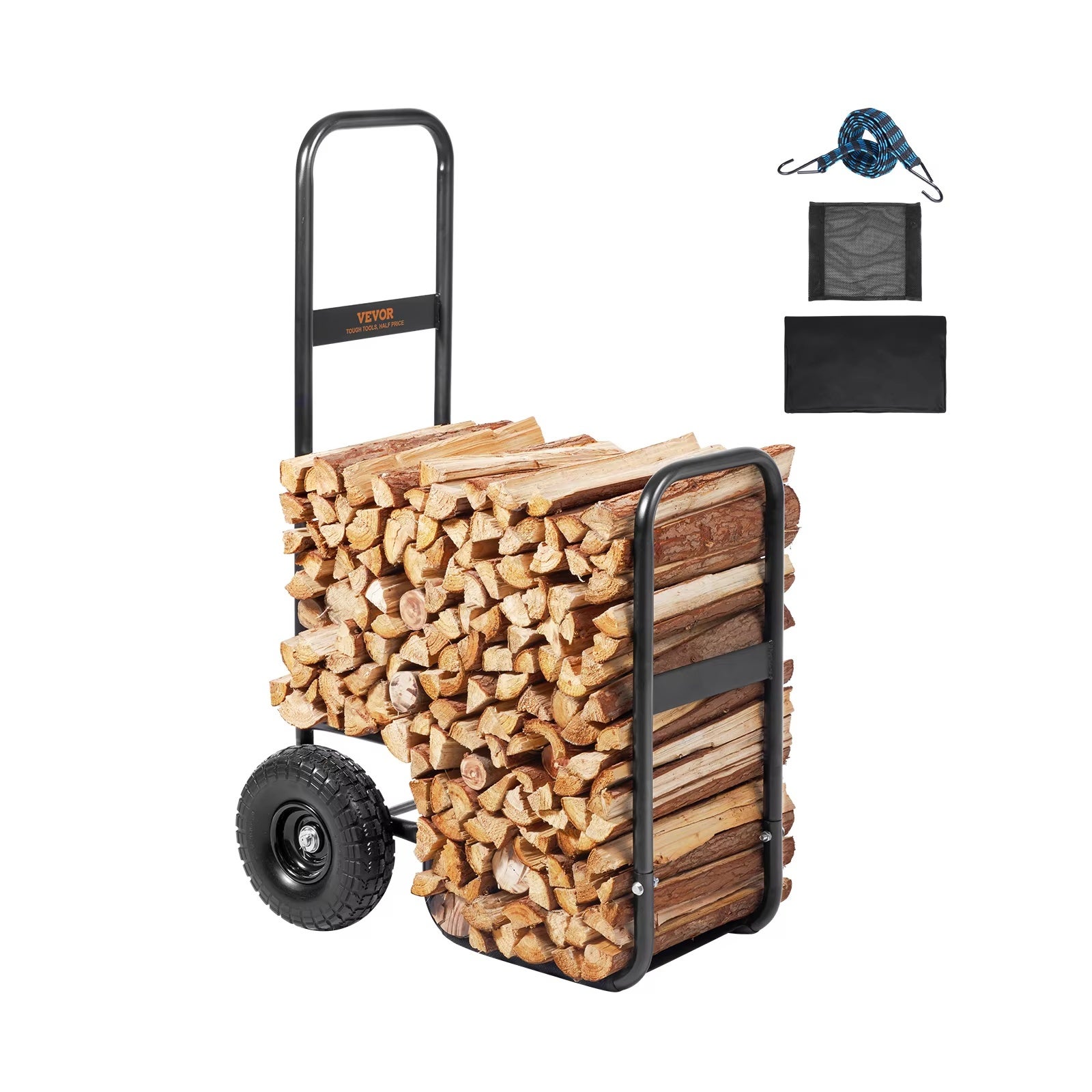 Autrucker carro con ruedas para transportar leña, estante exterior para almacenar leña, carro de transporte de alta capacidad de carga, 67x52x110cm