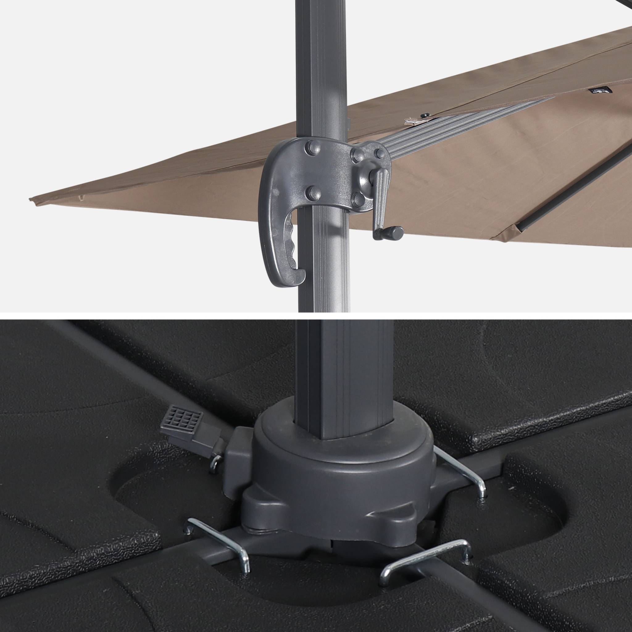 Parasol déporté carré 3x3m haut de gamme - Falgos - Taupe - Parasol excentré inclinable. rabattable et rotatif à 360°. - 7