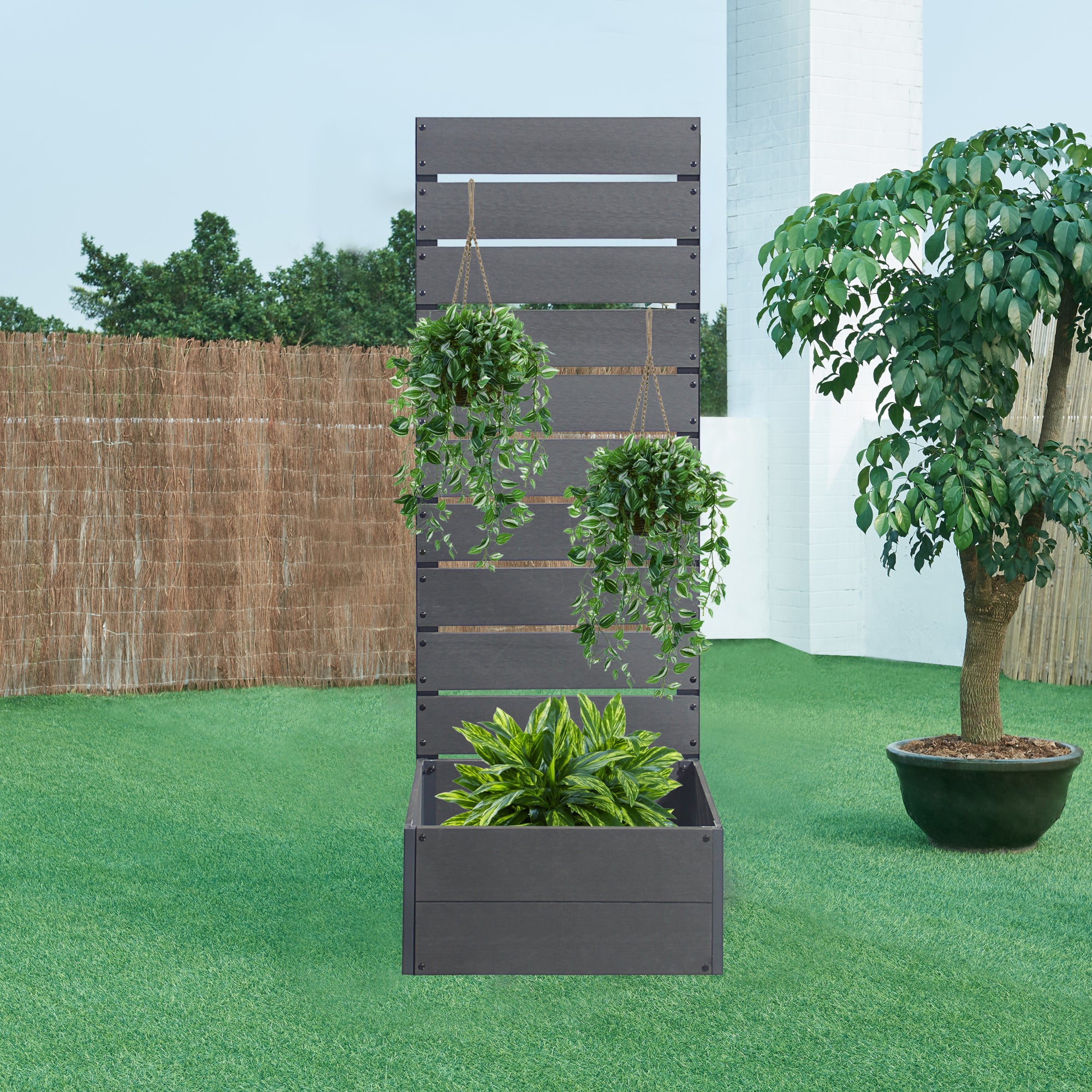 Jardinera con biombo Heerde 150x56x38 cm Gris Leroy