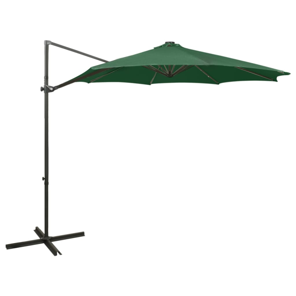 Parasol Demi Jardin VidaXL 294cm Avec LED - Mât Alu, Manivelle, Largeur 150cm - Pour Terrasse Et Balcon