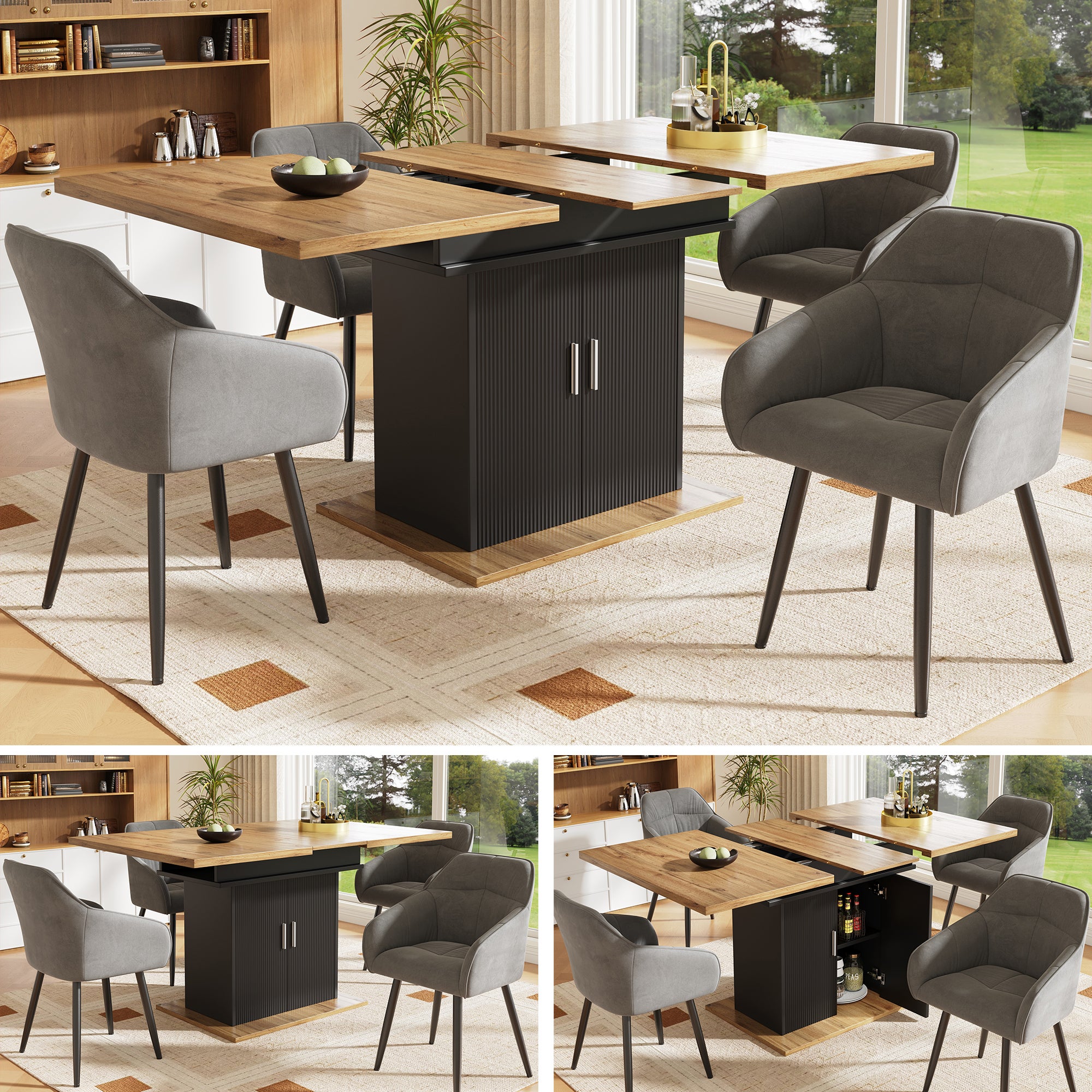 Table à manger estensible 4 à 6 couverts avec 2 portes - 110/140 x 70 x 76 cm - Bois MDF - pour cuisine et salon - Naturel - 3