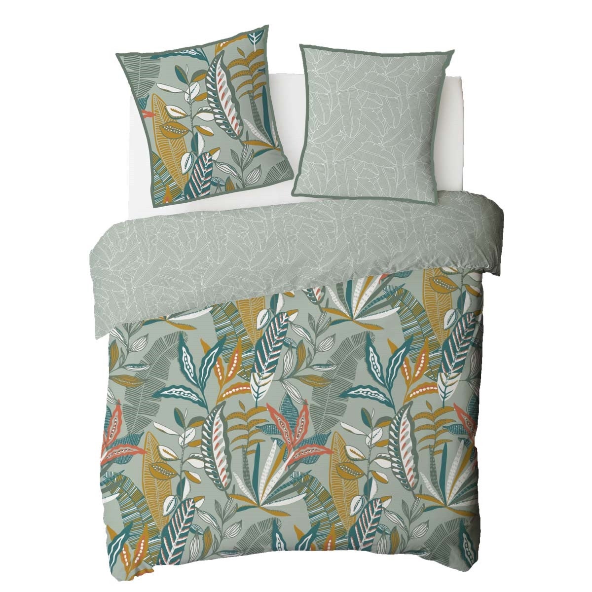 Parure de lit 2 personnes en coton 57 fils imprimé vert 260x240cm - 4