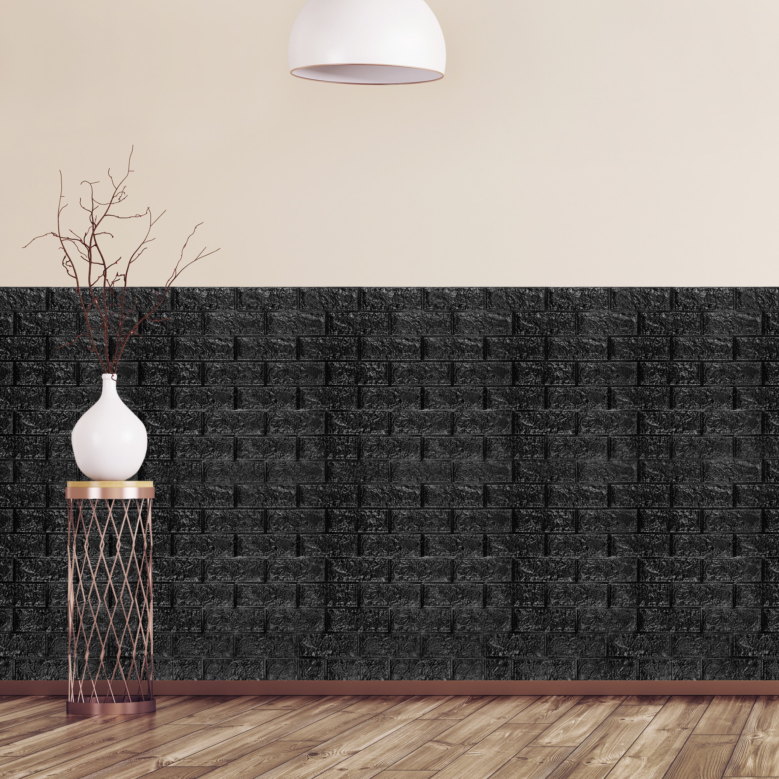 Jeu de 5 panneaux muraux autocollants, aspect pierre décoratif,en 3D, Mousse douce PE,78x70 cm,noir, Relaxdays - 2