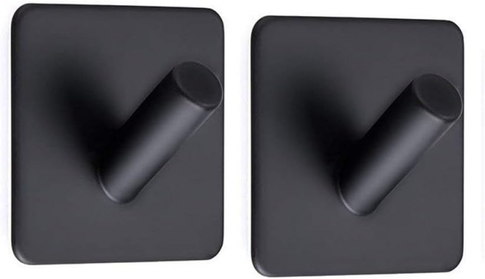 Haczyki ścienne samoprzylepne 3M, wieszaki na ręczniki ze stali nierdzewnej do łazienki, kuchni, szafek łazienkowych, czarny kwadrat, 2 sztuki