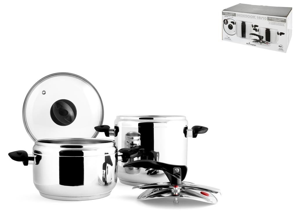 Set 2 Pentole Pressione INOXPRAN INOXCOOK | Acciaio Inox 18/10 5L E 7L