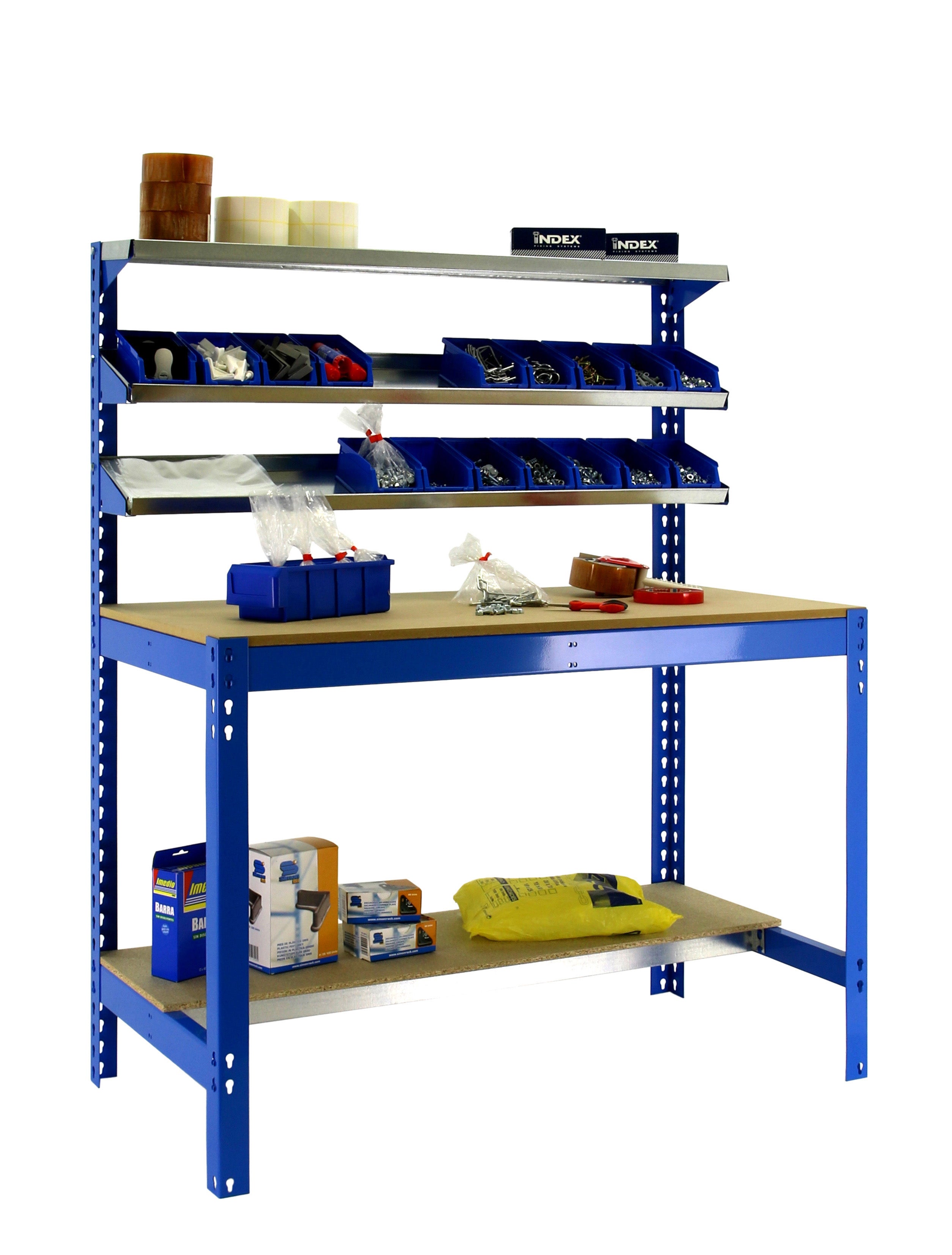 Bancada de trabalho SIMONWORK com 5 prateleiras (144,5x121x61cm) AZUL E MADEIRA - 4