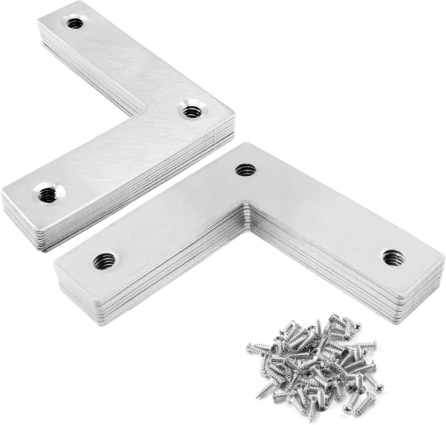 20 płaskich wsporników narożnych, wsporników półek w kształcie litery L, 60mmx60mm, ze stali nierdzewnej, ze śrubami, odpowiednich do mebli i szafek.
