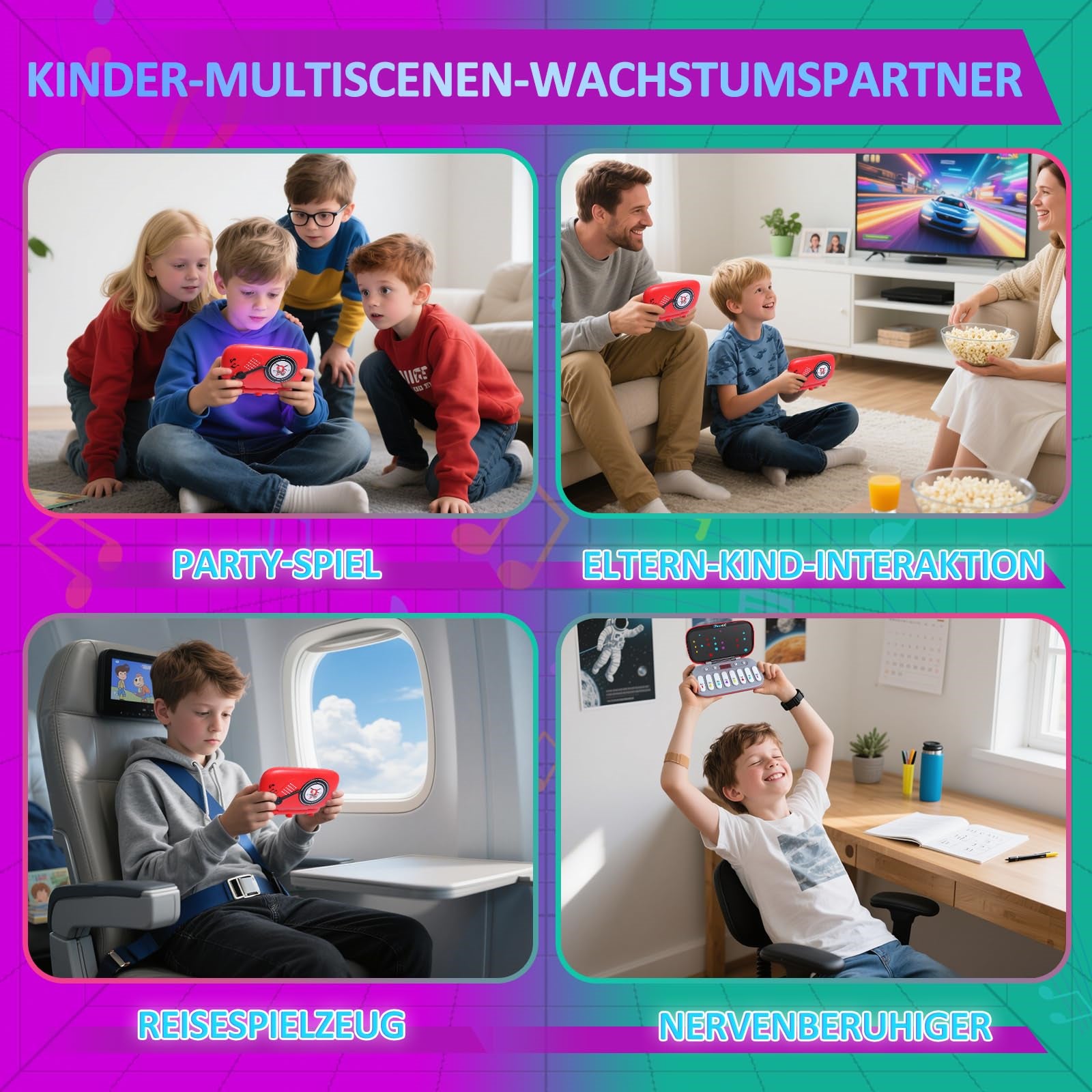 Console portatile per giochi ritmici musicali, pianoforte tascabile multifunzionale, giocattolo musicale educativo adatto a ragazzi ragazze divertente - 7