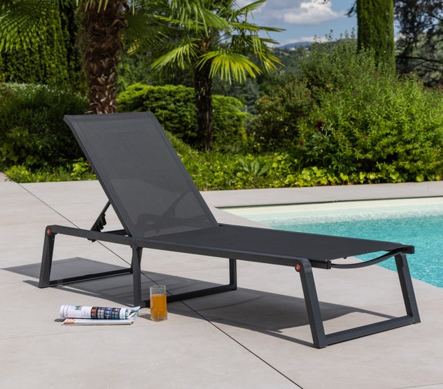 Transat de jardin en aluminium - pliable - gris anthracite - NARA