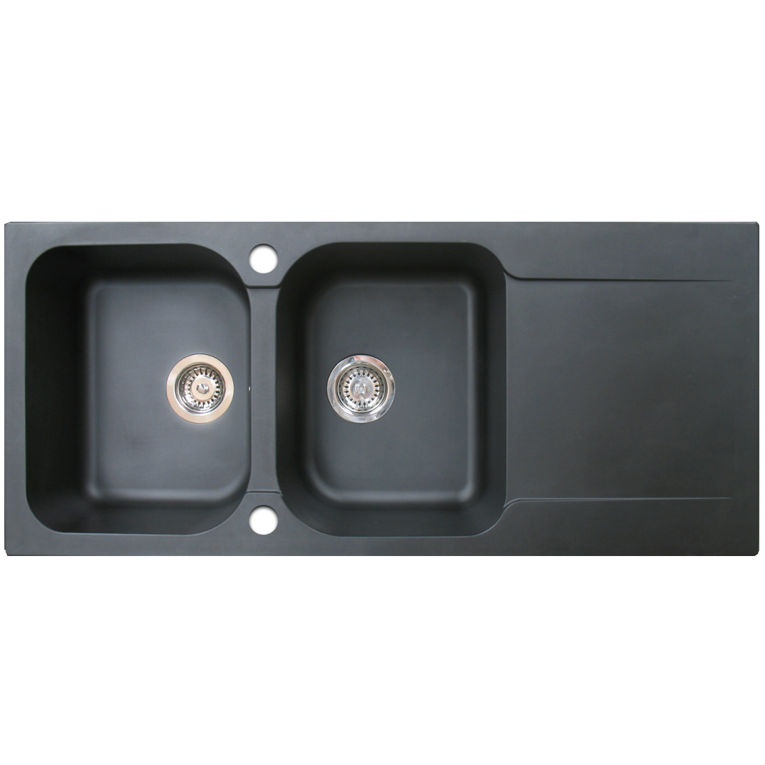 Lisse zlewozmywak dwustronny 2 komory 1 ociekacz z żywicy w kolorze czarna