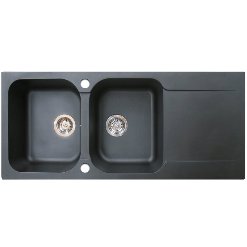 Lisse zlewozmywak dwustronny 2 komory 1 ociekacz z żywicy w kolorze czarna