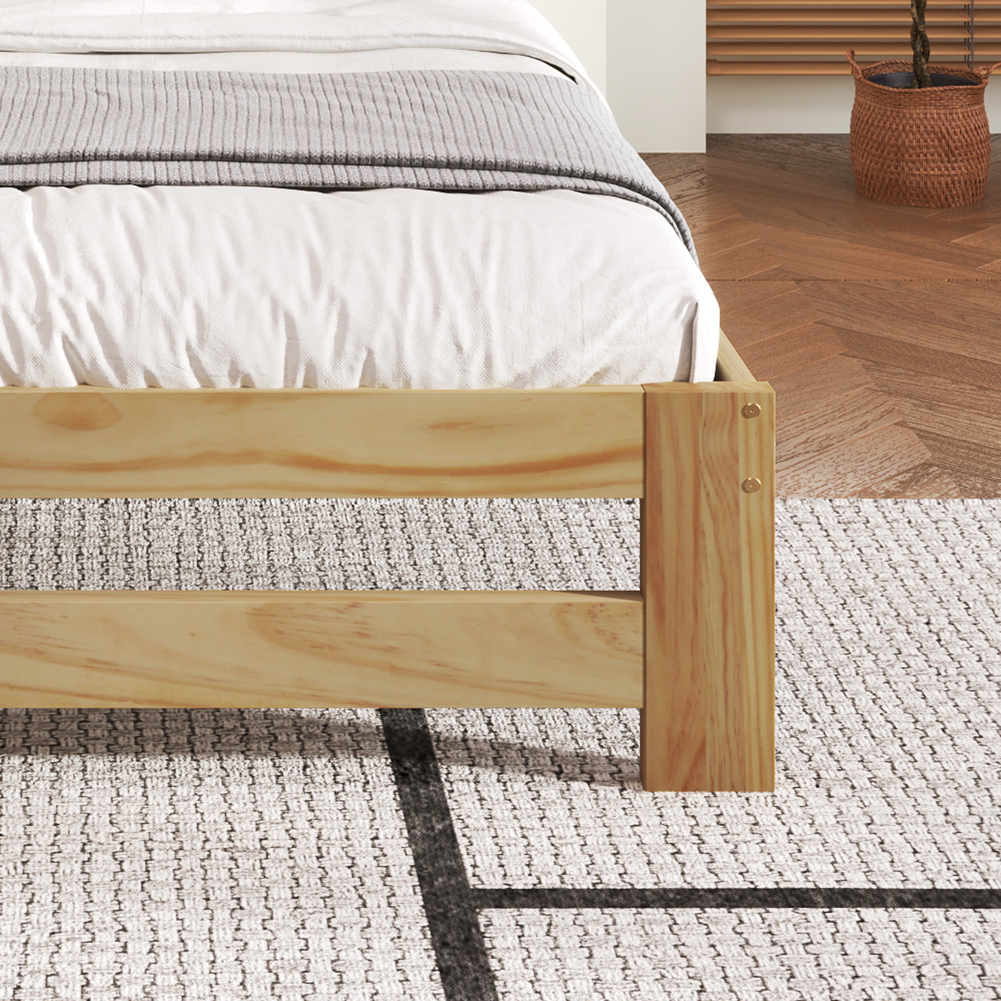 Łóżko z solidnego drewna 140x200 cm - Głowa łóżka i podsprężyna z listewkami - Sosna naturalna - Środkowe nogi dla stabilności - Czaseless design - 7
