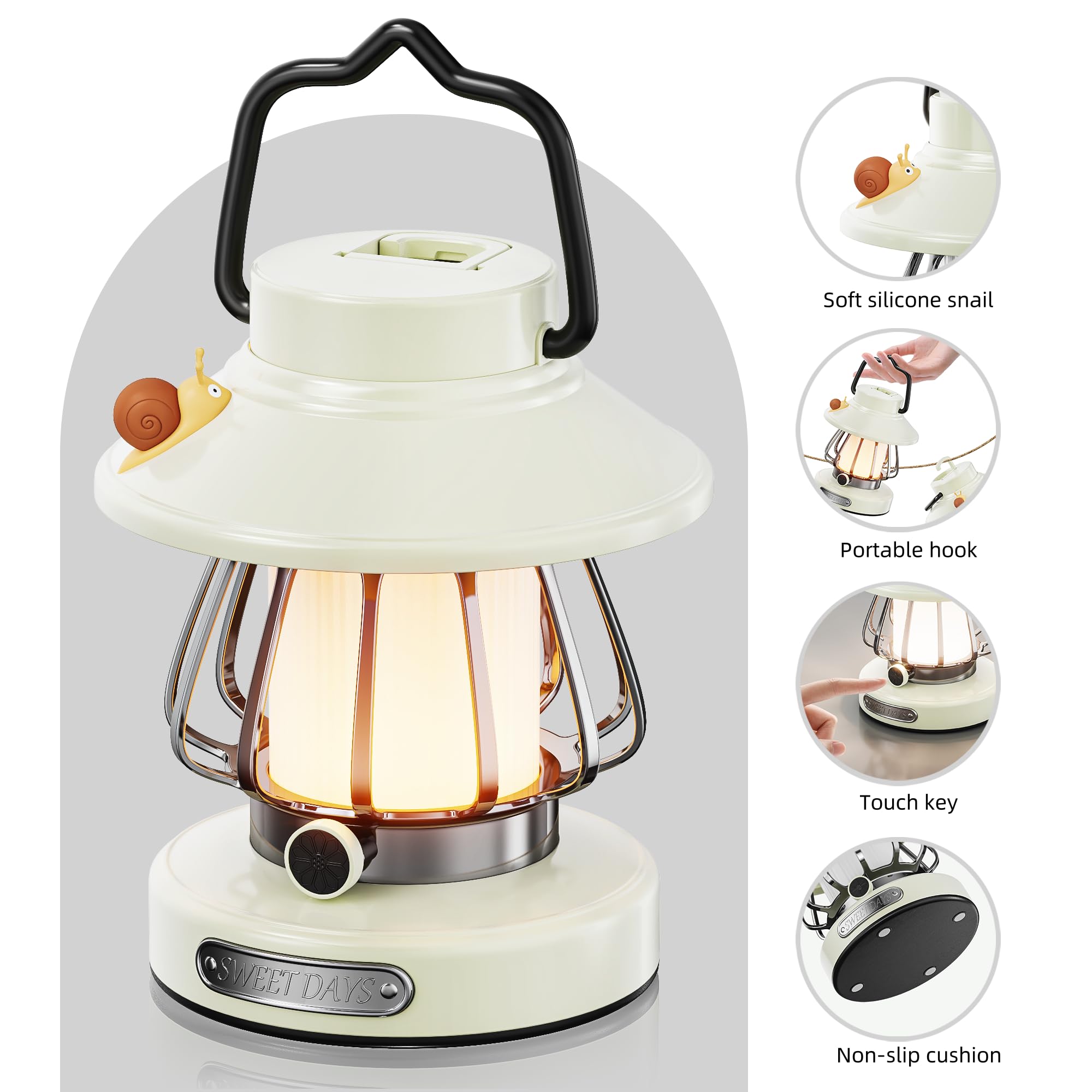 2 PCS Luz LED recarregável para acampamento, luz portátil à prova d'água para barraca, 3000-6500K, para emergências, caminhadas e furacões (branca) - 3