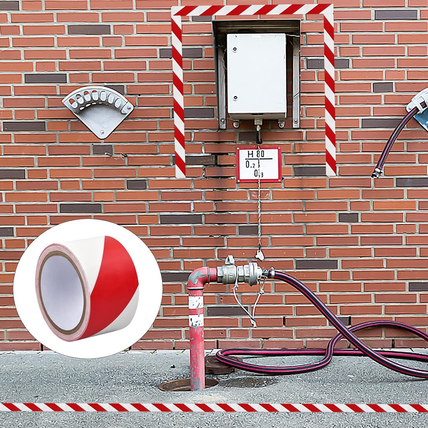 Ruban adhésif de signalisation - 6 cm x 16 m par rouleau - pour marquage au sol/sécurité - rayures rouges et blanches - 4