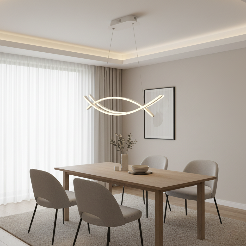 Lampadario LED Moderno a Sospensione 42W Dimmerabile con Telecomando Luce Calda Fredda CCT 3000K-6500K Design Curvo Bianco 3360 Lumen - 2