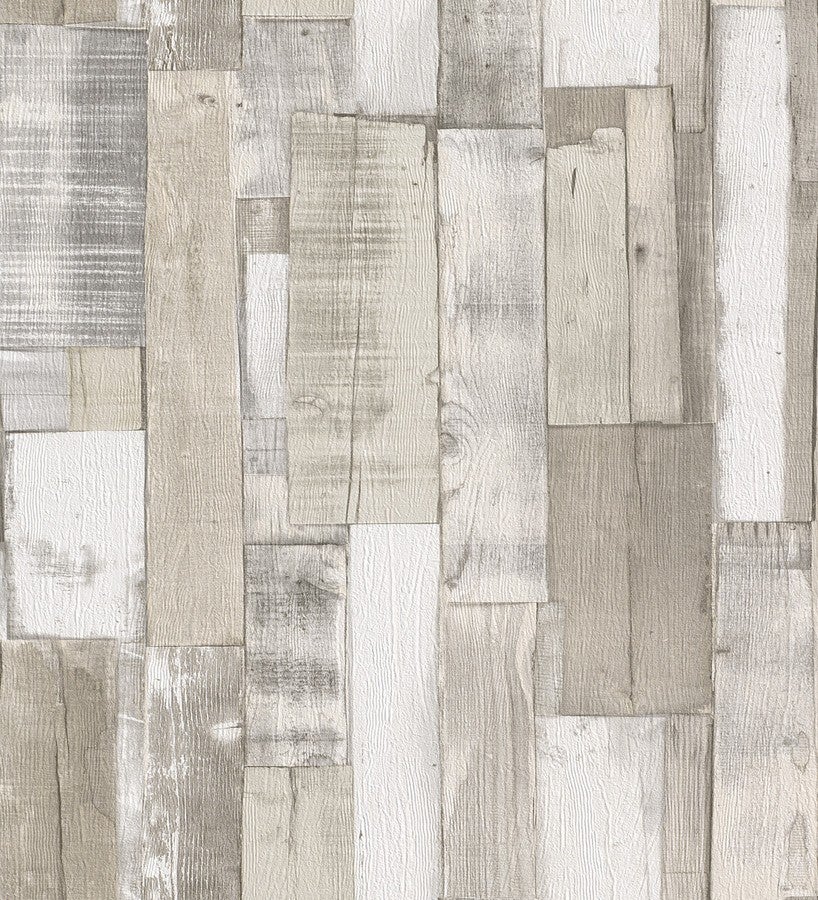 Papier peint planche de bois style nordique texturé beige gris - Suances 6219 de GAULAN - Rouleaux de 10 m x 0,53 m - 2
