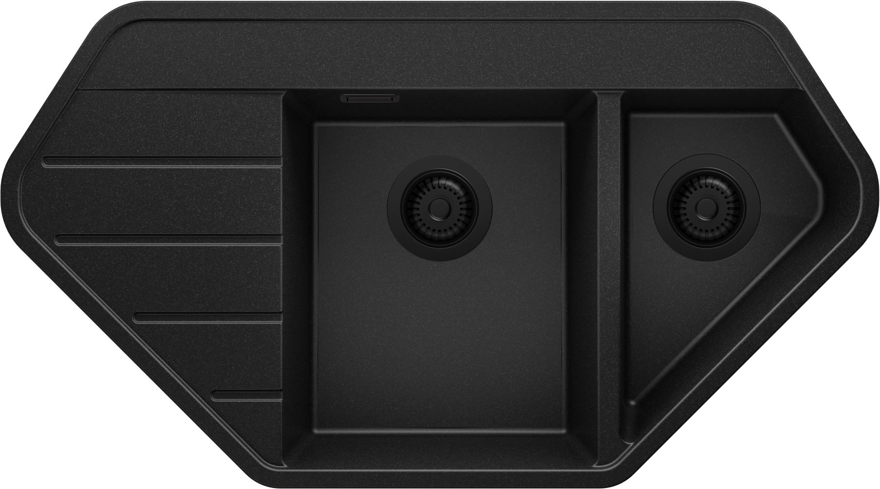 Zlewozmywak Narożny Cały Czarny 90x50cm, Zlew Kuchenny 1,5 Komorowy + Syfon, Nablatowy do szafki od 70cm - Kopenhaga Corner PRIMAGRAN