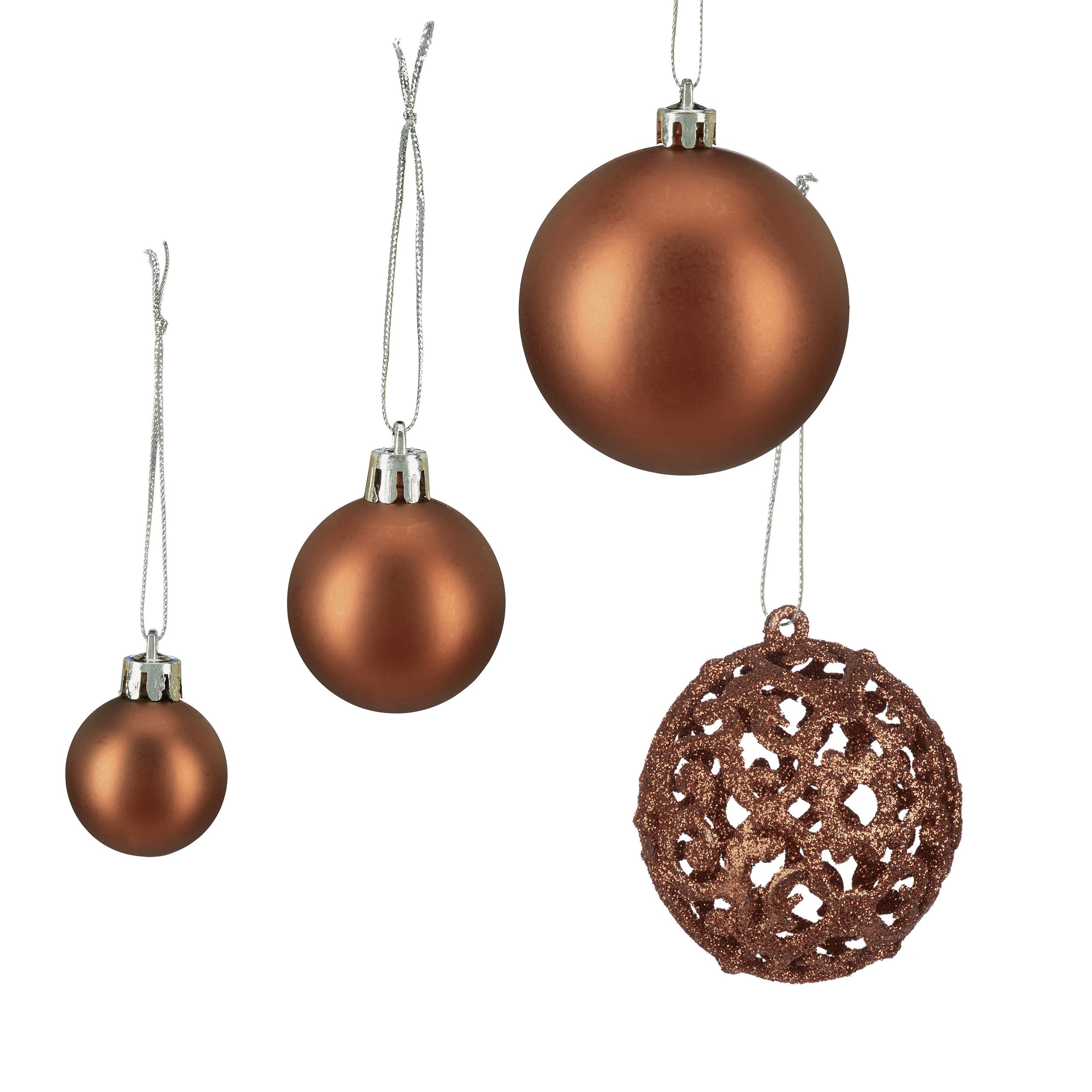 Boules de Noël, Lot de 100, Décoration, polies, scintillantes et luisantes, Boule de Noël ∅ 3, 4&6 cm, marron, Relaxdays - 8