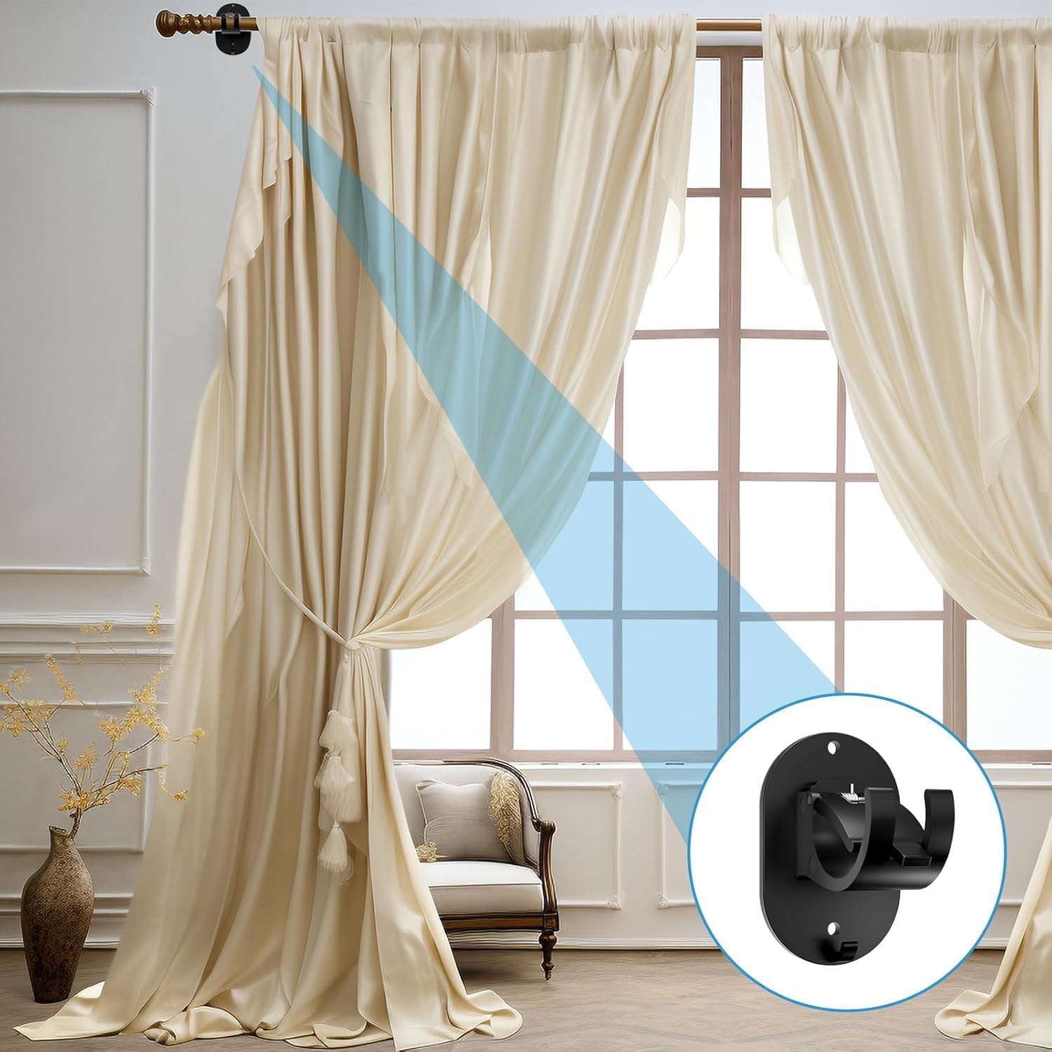 WJIAEER 4 Pièces Support Tringle Rideaux Sans Percage, Support Tringle