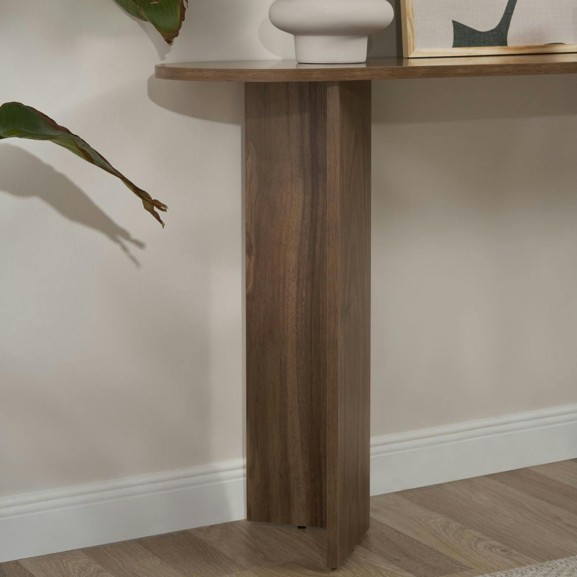 Console de salon ovale effet noyer foncé - pieds en V MARFA - 6