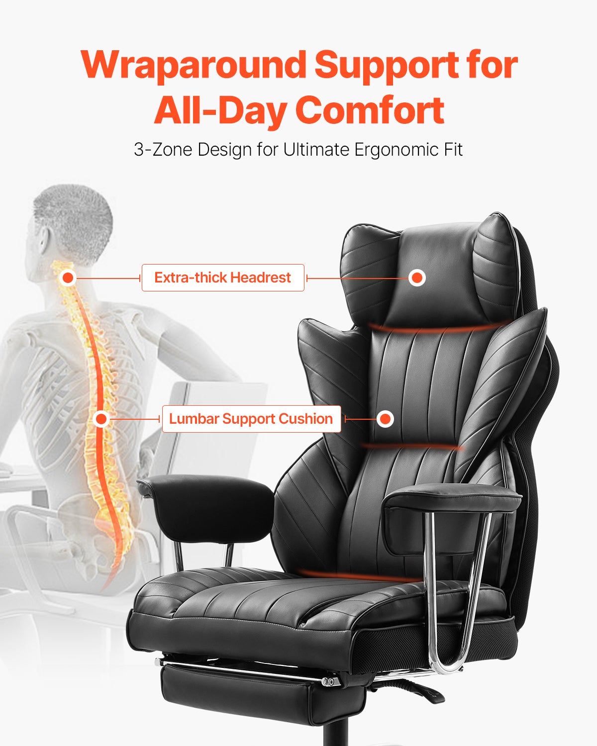 Chaise Exécutive Dossier Haut SucceBuy avec Fonctions Avancées, Noir, Confort et Adaptabilité Supérieurs pour Longues Heures de Travail - 4