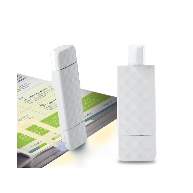 Zestaw dwóch białych lampek do czytania, ładowanych przez USB, lampka nocna LED, 3 tryby pracy