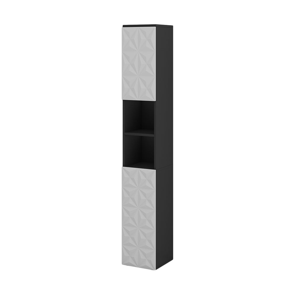 Vicco Szafka łazienkowa Edge, Czarny, 30 x 189.5 cm z 2 drzwiami i 3 przegrodami
