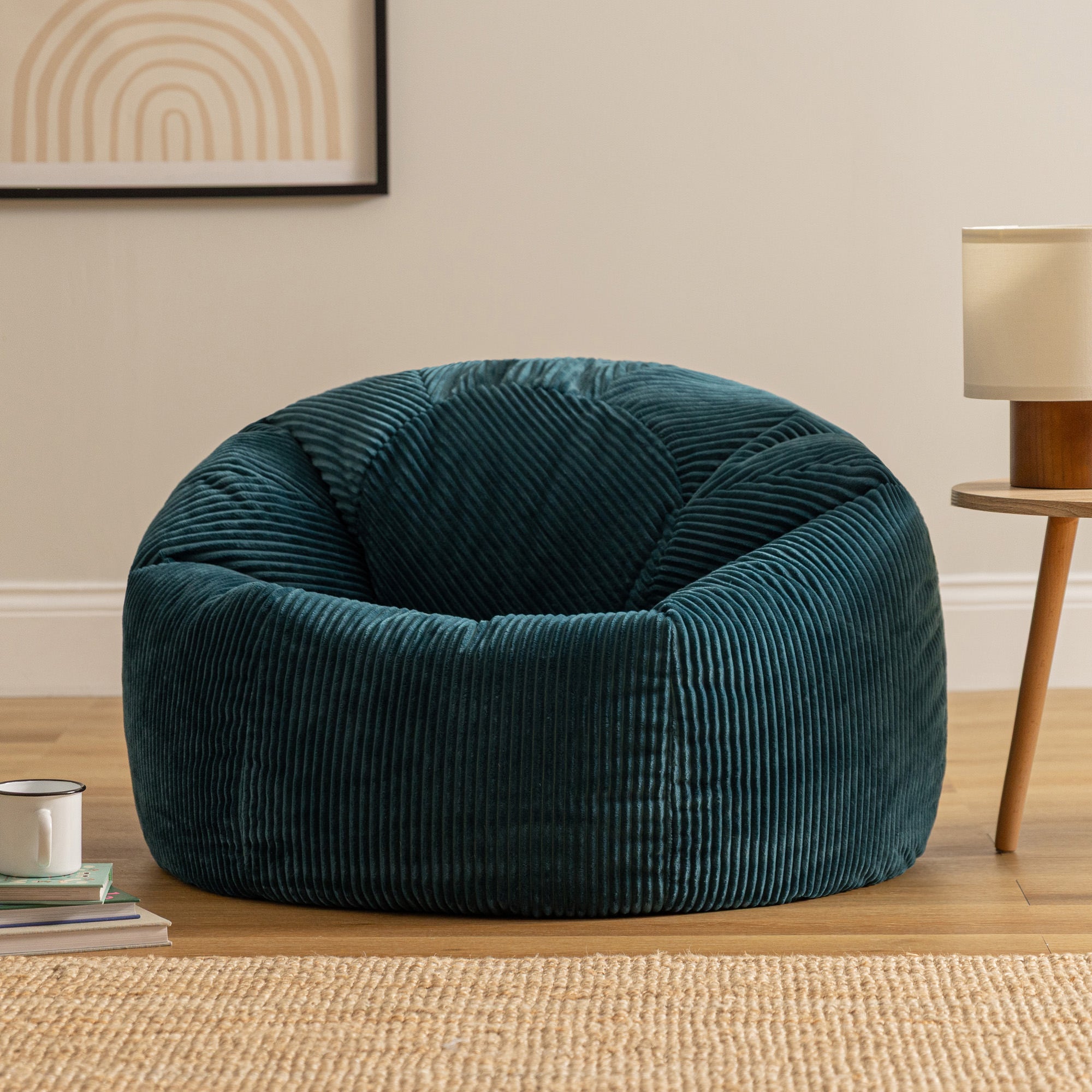 Pouf fauteuil Icon velours côtelé bleu canard, salon, chambre, 85x85cm, Made in Allemagne, Oeko-Tex® - 2