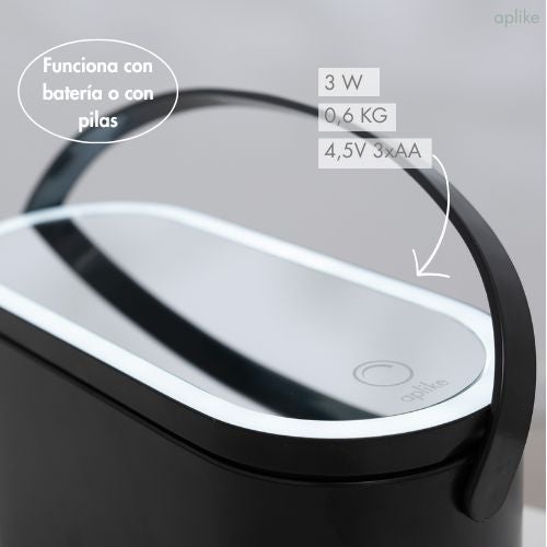 Organizzatore per il trucco con specchio a luce LED, interruttore on/off a sfioramento e temperatura di colore bianco BEVERLY (Nerosatinato). - 3