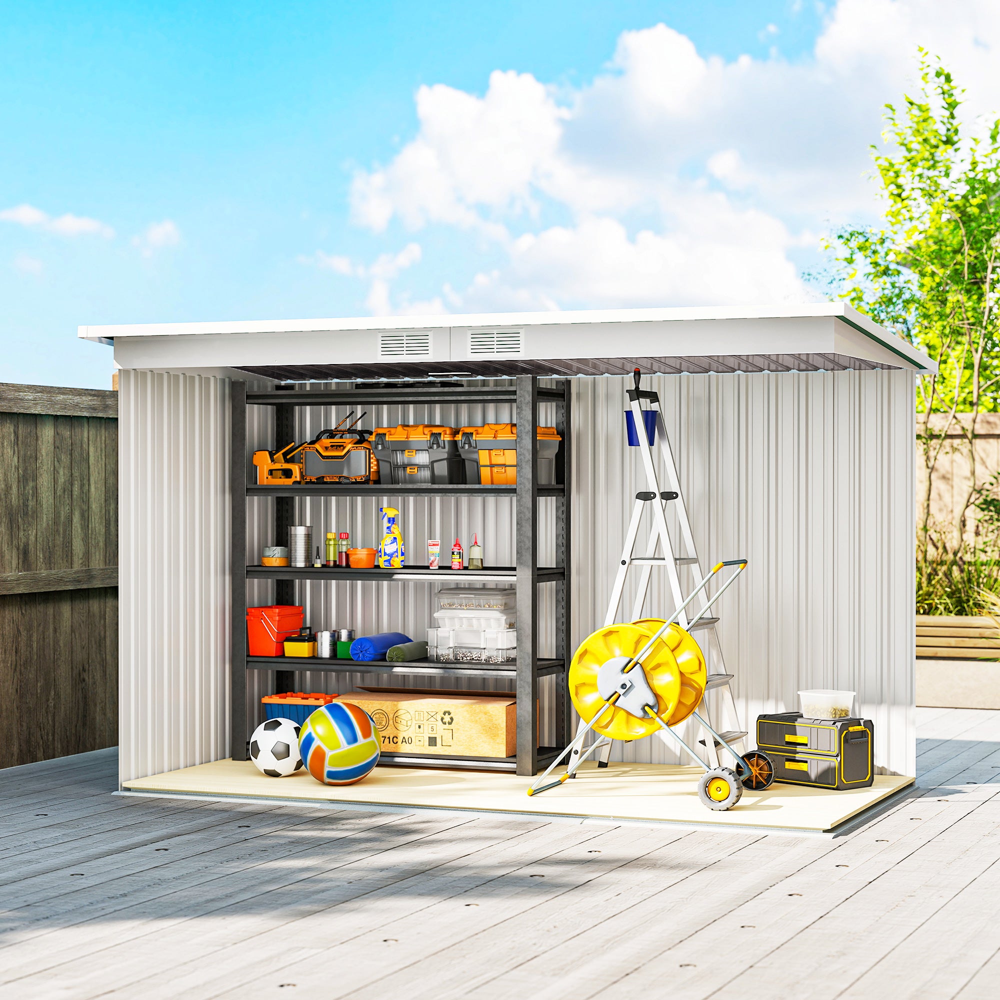 Cobertizo de Jardín Outsunny Acero Galvanizado Gris Claro 280x130x172 cm - 5