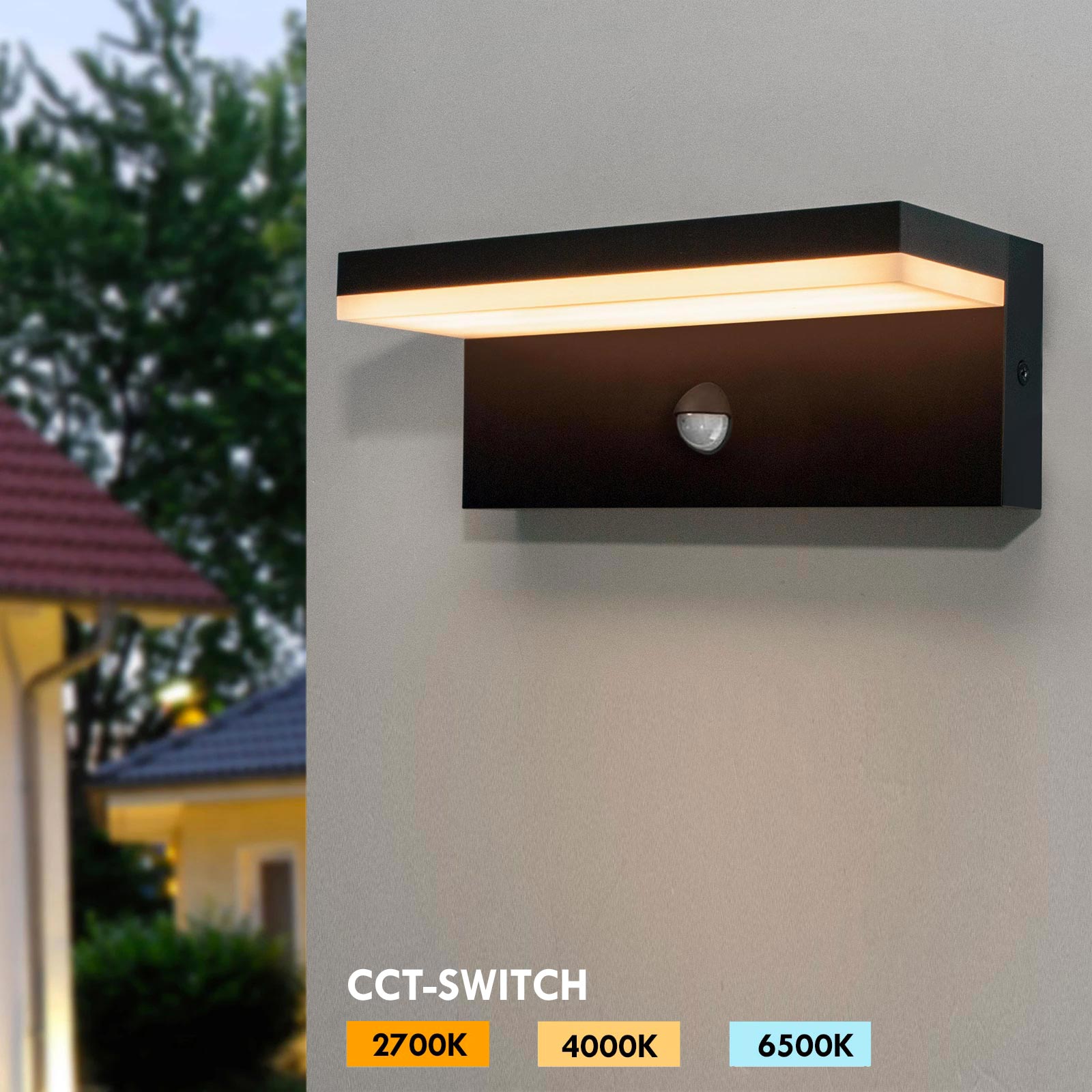 Applique murale extérieure avec capteur LED CCT SWITCH 10W étanche IP54 applique murale jardin entrée garage parking COULEUR NOIR - 2