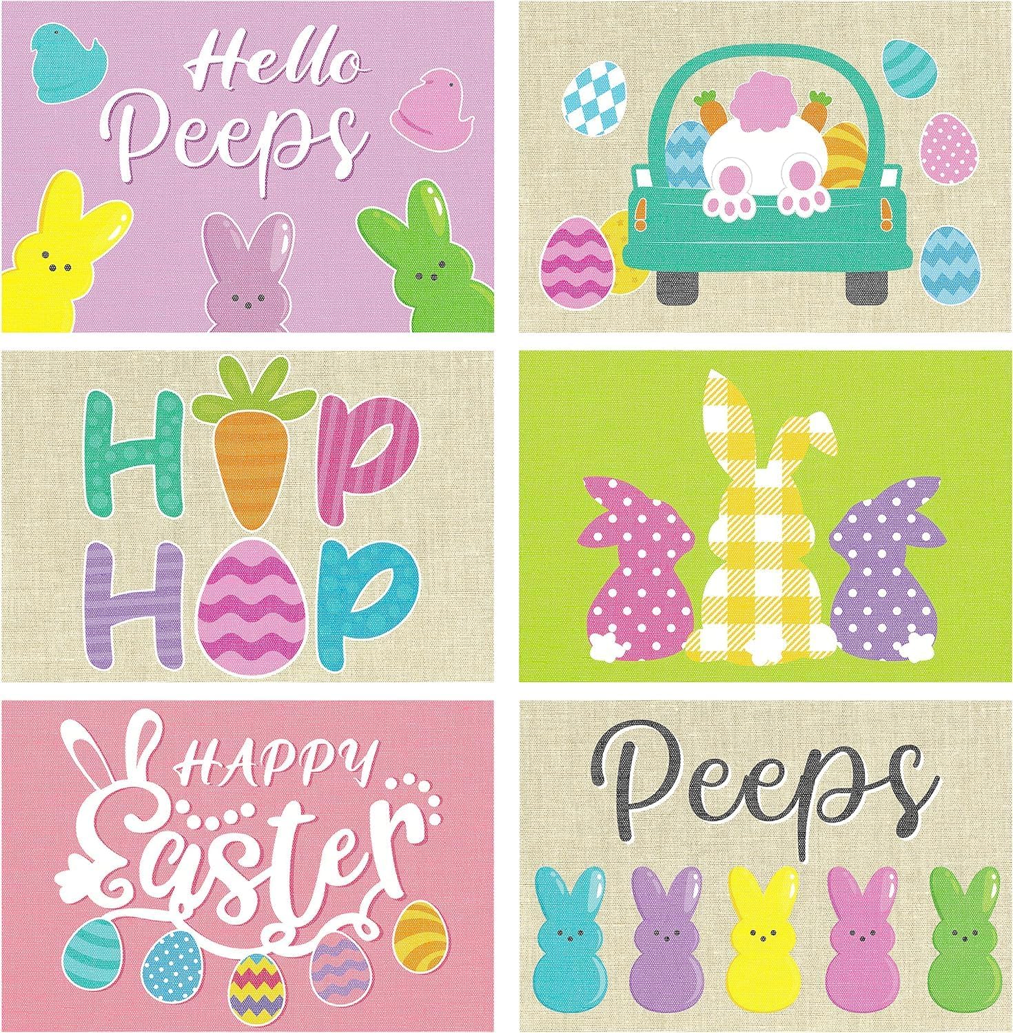 Zestaw 6 podkładek wielkanocnych - Urocza dekoracja stołu - Wzór hip-hopowej ciężarówki - Zajączek wielkanocny - Zmywalne - Podkładki wielkanocne - Pr