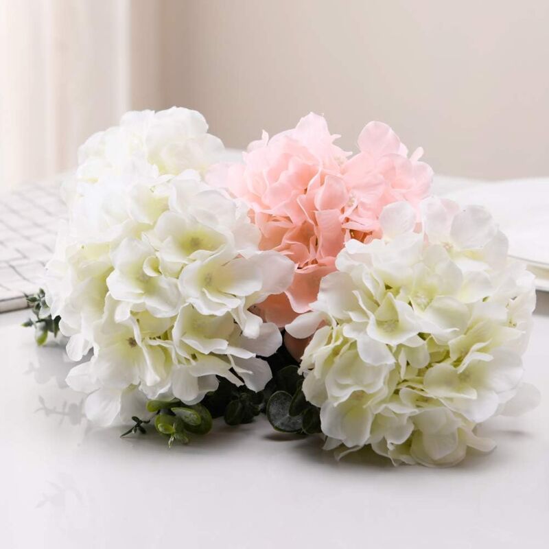 Fleurs d'hortensia artificielles, bouquet d'hortensia en soie réaliste à longue tige, convient pour une composition florale décorative (blanc) - 2