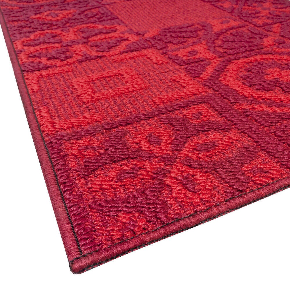 Tapis de Cuisine 50x75 cm Moderne Coureur Bordé Absorbant Antidérapant Lavable Maiolique 3D Bordeaux - 7