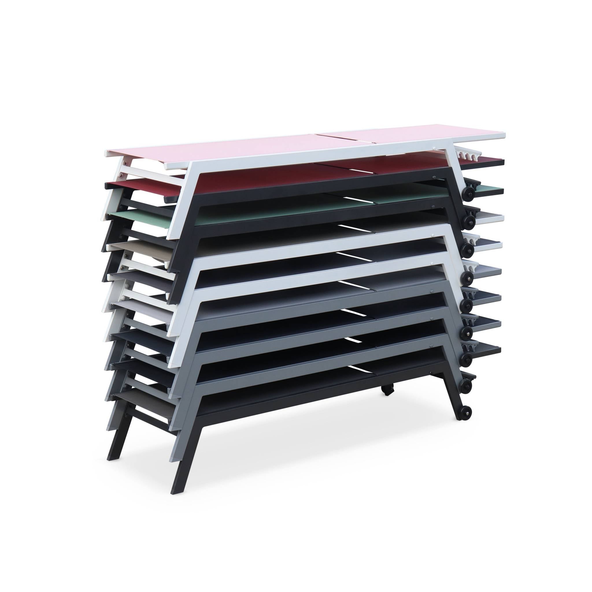 Lot de 2 bains de soleil ELSA en aluminium gris et textilène gris foncé. transats multi positions avec roulettes ELSA - 5