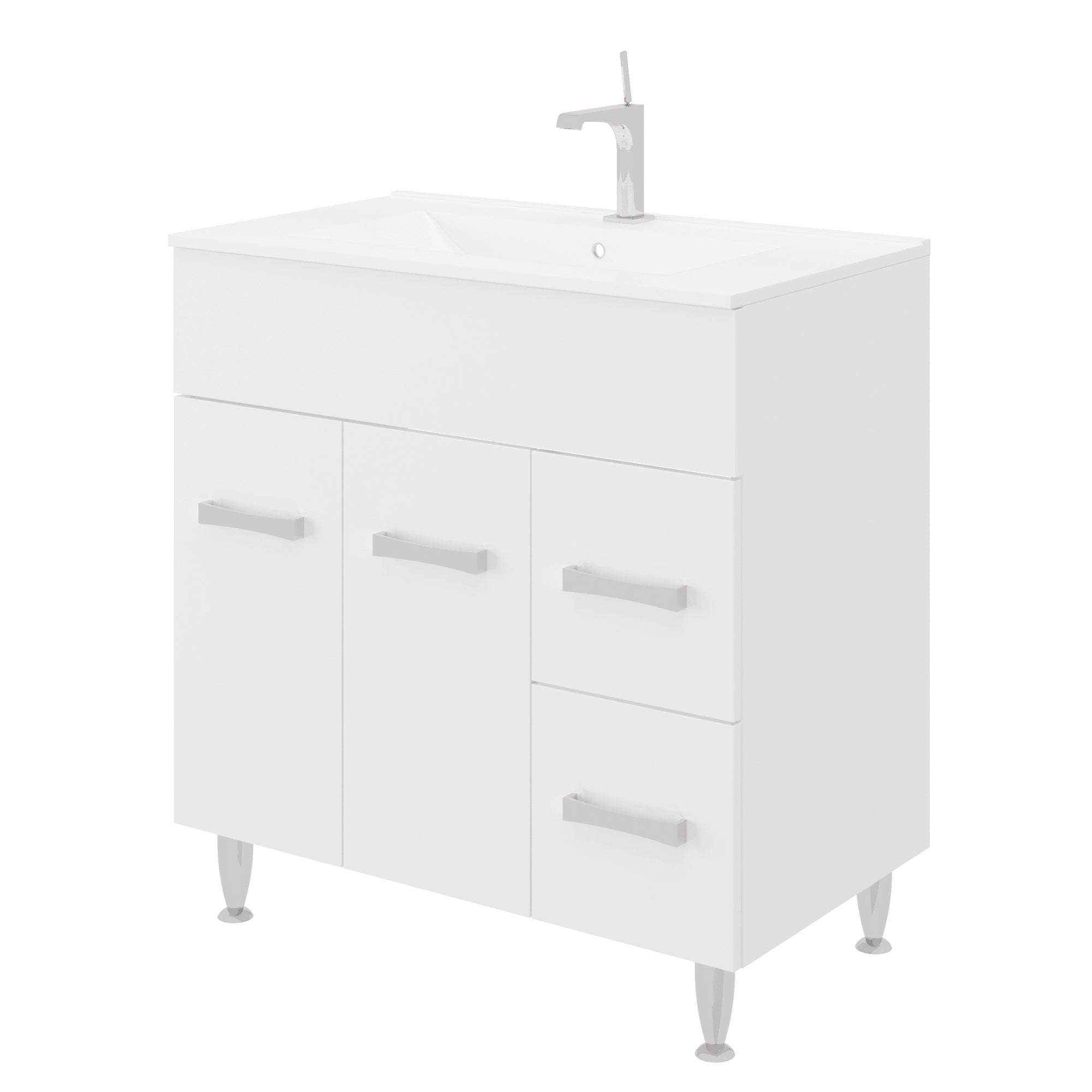 MADRID Meuble salle de bain sur pieds simple vasque Blanc L. 80 cm - 7