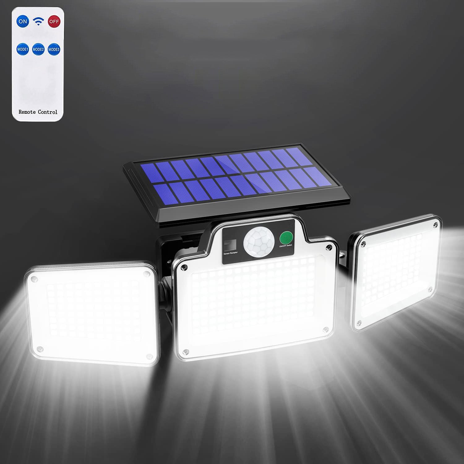 NICOLA Lampa solarna zewnętrzna, 280 LED z czujnikiem ruchu, obracana o 270°, wodoodporna IP65, do ganku i garażu (światło białe 6000 K)