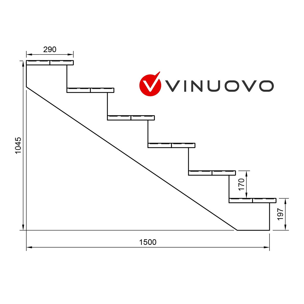 BERLIN Escalier extérieur bois 6 marches H 105cm L-60cm - sans contre marche - 3