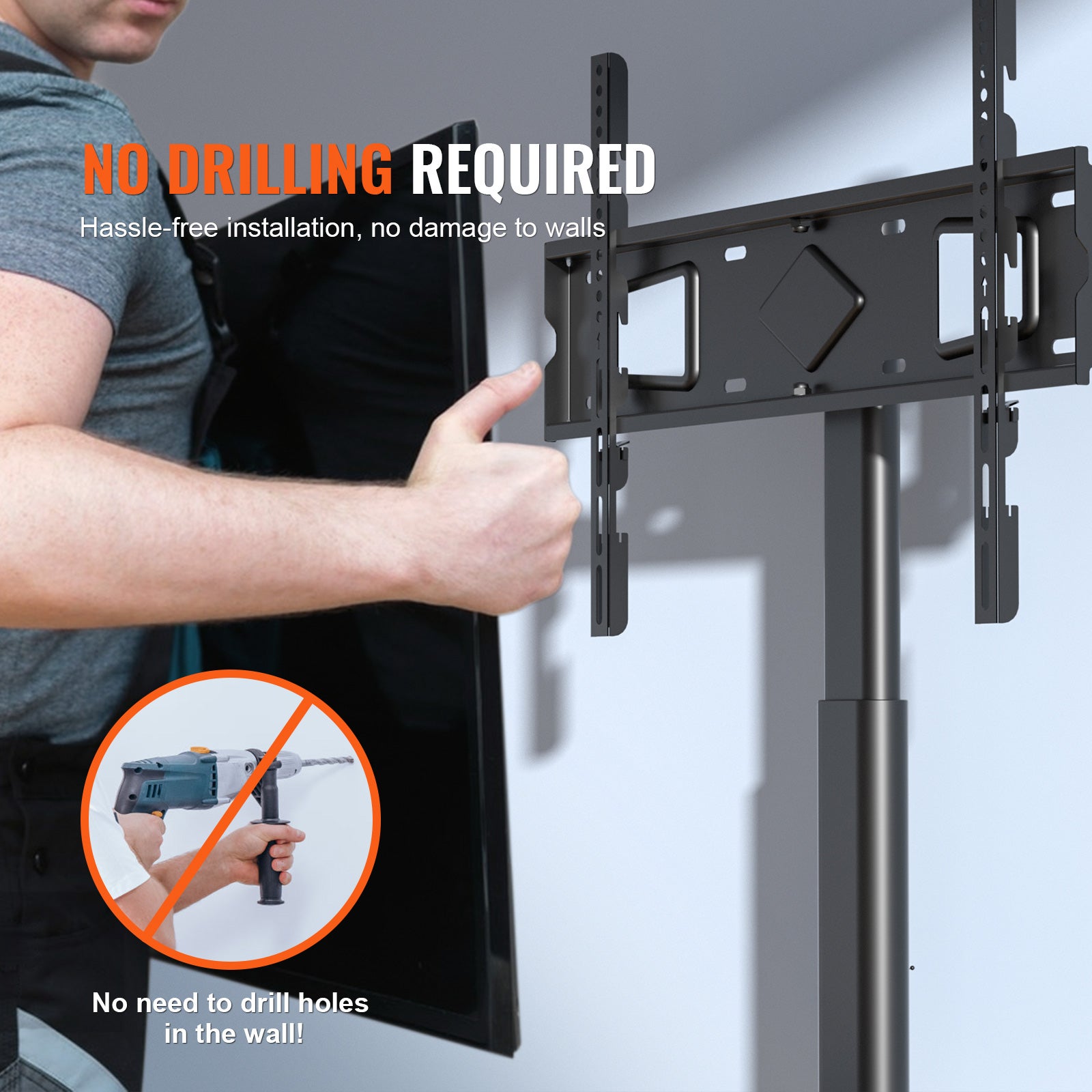Support TV Pivotant,VEVOR Support TV Sur Pied Réglable pour TV 32-55/65/85 pouces,Hauteur Ajustable,Support TV Portable,Max VESA 600x800mm - 5