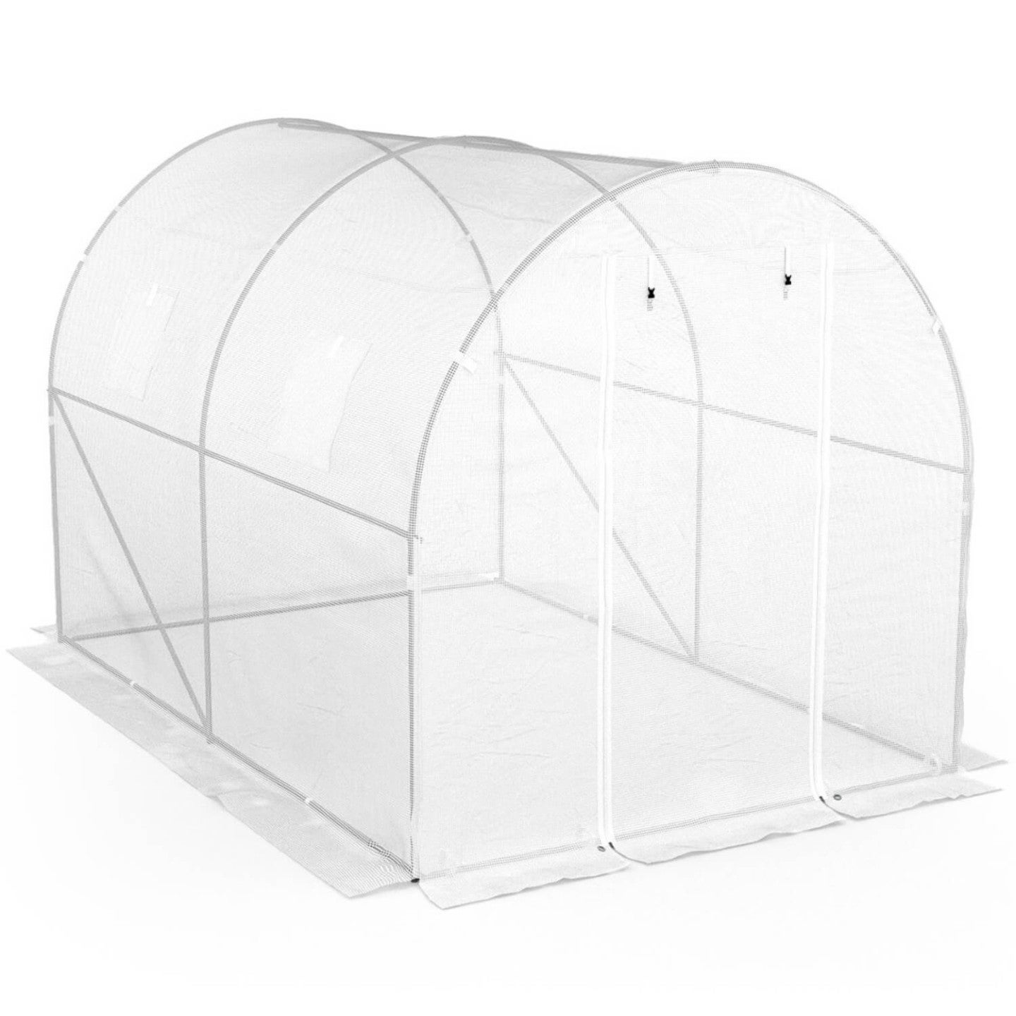 Serre de jardin tunnel 6m² 3 x 2 x 2 m acier galvanisé + bâche anti-UV avec porte et fenêtres ROMA blanche toutes saisons - 4
