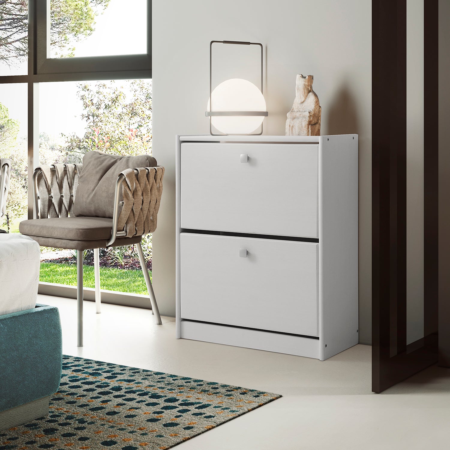 placard à chaussures avec 2 compartiments, pin massif , couleur blanc translucide , mesure 77x63x27cm (hauteur-largeur-profondeur) - 4