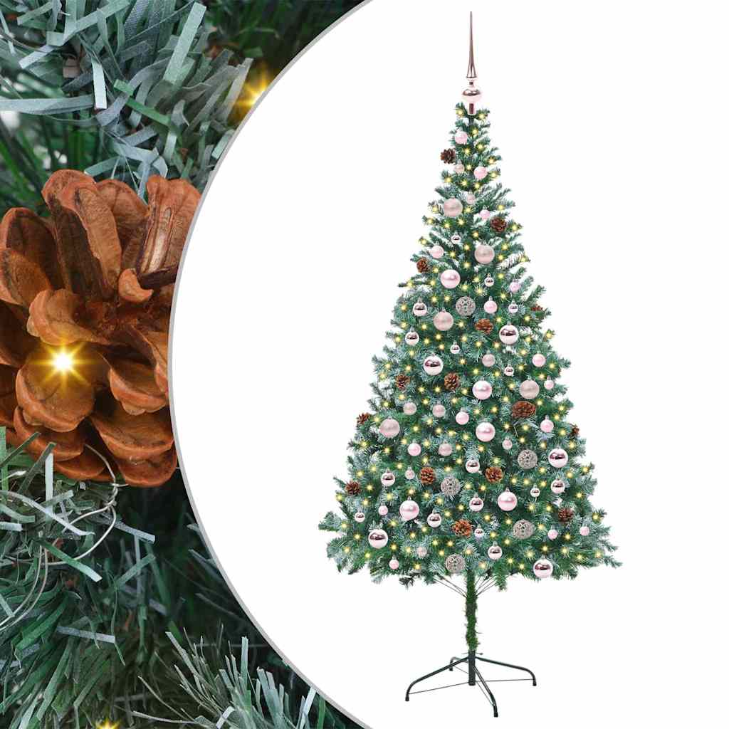 NAIZY Sapin De Noël Artificiel 210 Cm - Arbre De Noël PVC Vert Avec Flocons De Neige Et Support Métal Pour Intérieur & Extérieur