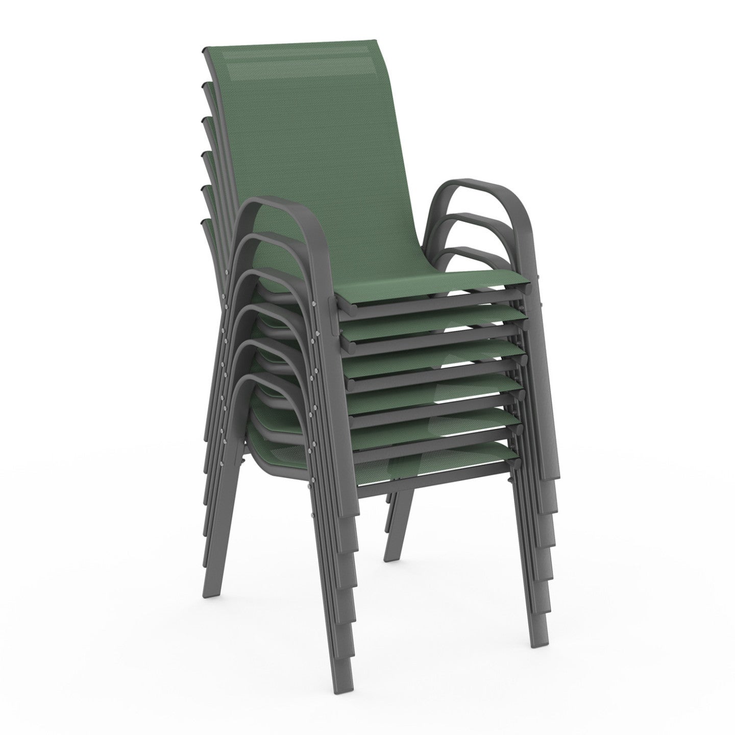 Lot de 6 chaises de jardin LYMA métal et textilène empilables vert olive - 3