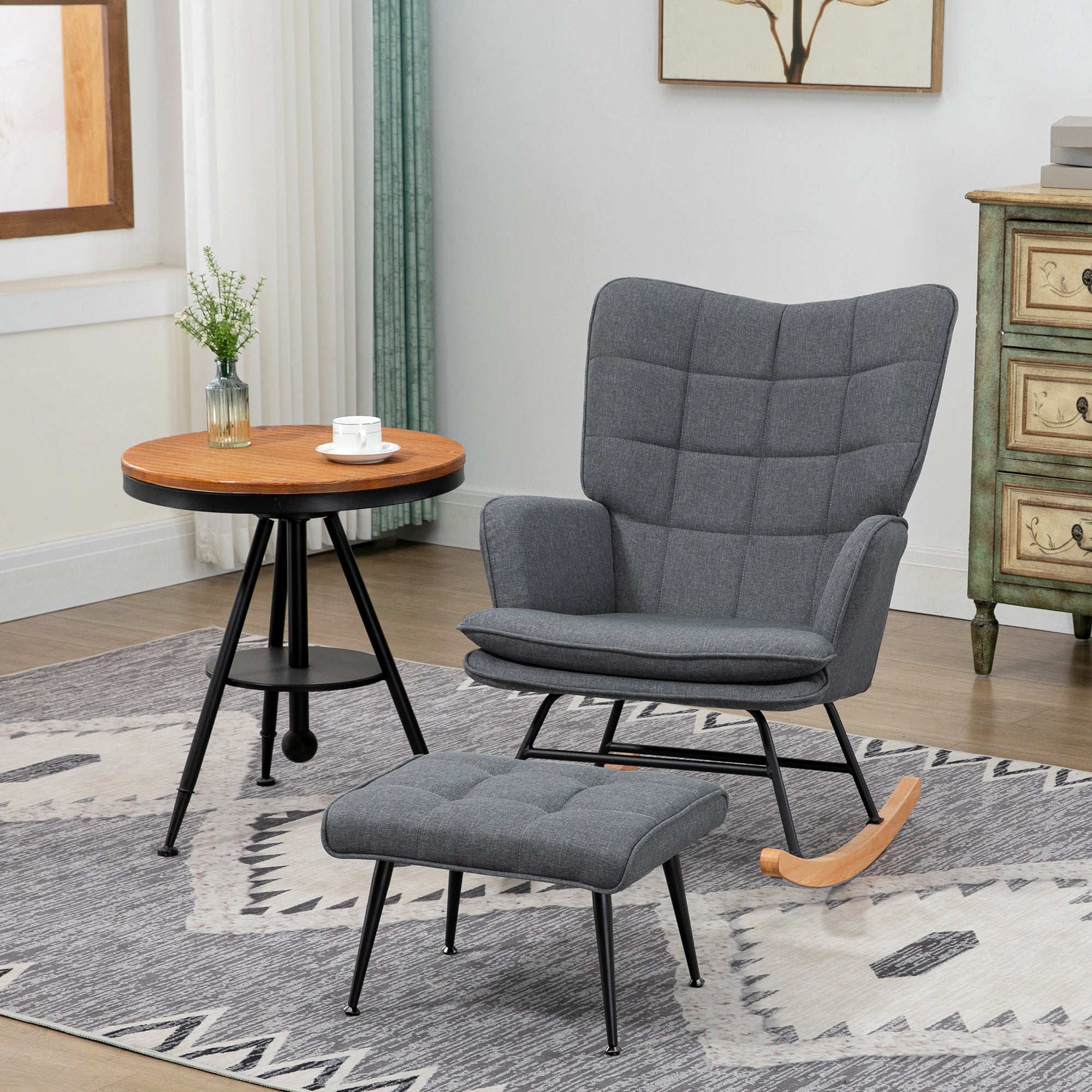 Fauteuil à bascule avec tabouret,fauteuil relax avec coussin,aspect