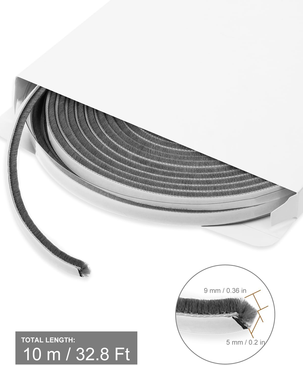 Uszczelka okienna, izolacja przed zimnem, uszczelka drzwi wejściowych, 10 m x 9 mm x 5 mm, idealna do tłumienia hałasu i wilgoci – szara - 2