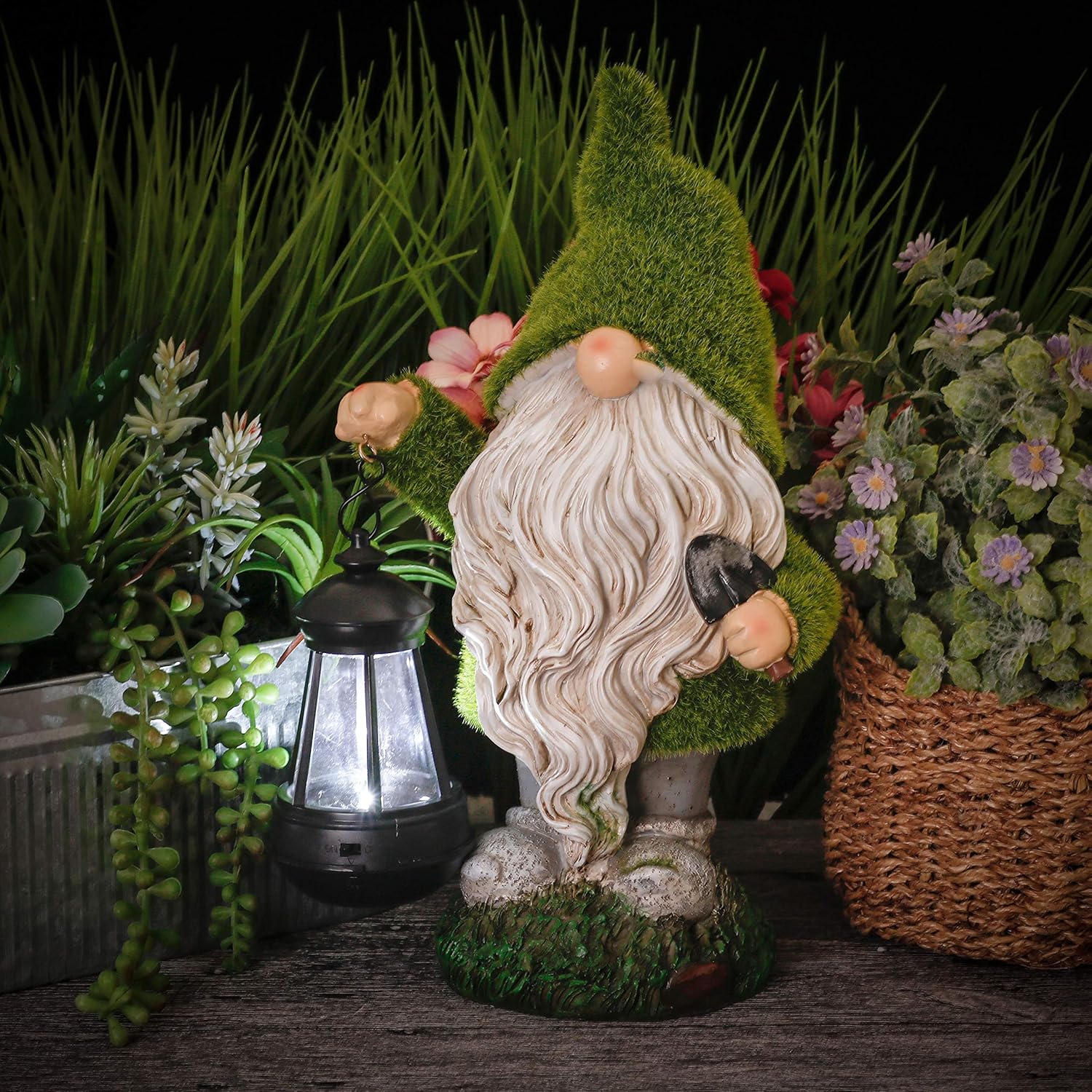 Drôle Nain Statue de Jardin Extérieur Ornements, Étanche Résine Figurine Nain de Jardin avec Solaire Lampes pour Cour Extérieure Décoration - 2