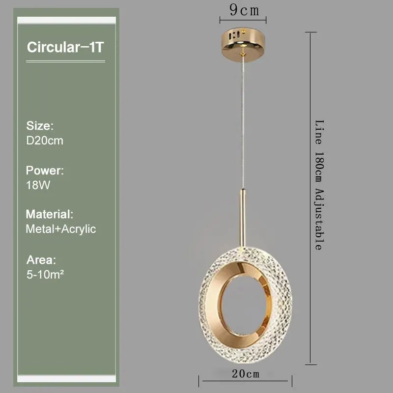 Oświetlenie sufitowe wiszące LED, okrągłe, kryształowe, złote, chromowane, 4000K, neutralne światło do sypialni, przedpokoju, kuchni - 6