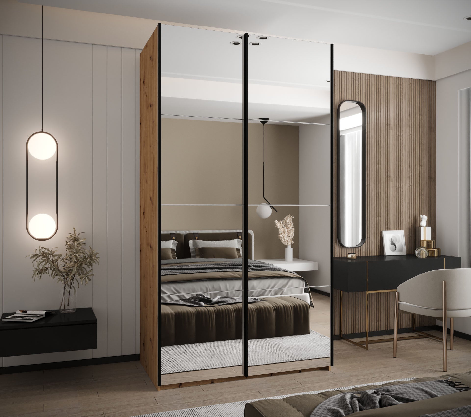 Szafa przesuwna wysoka Lux 2 140 x 64 x 245,5 cm artisan + biały + u. czarny - Abiks Meble - 2