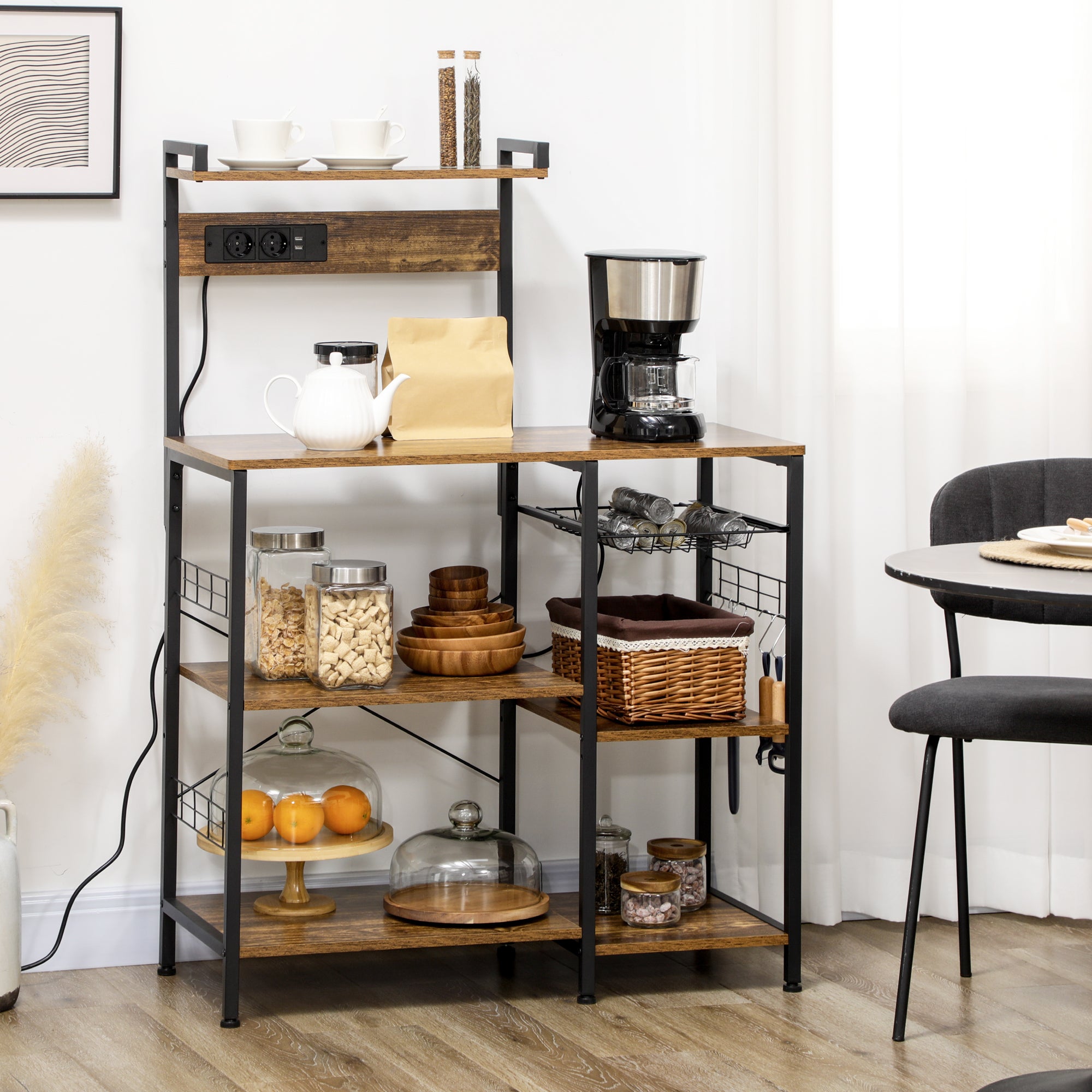 Estante de Cocina HOMCOM Melamina de Madera, Acero Marrón Rústico 90x42x130 cm - 2