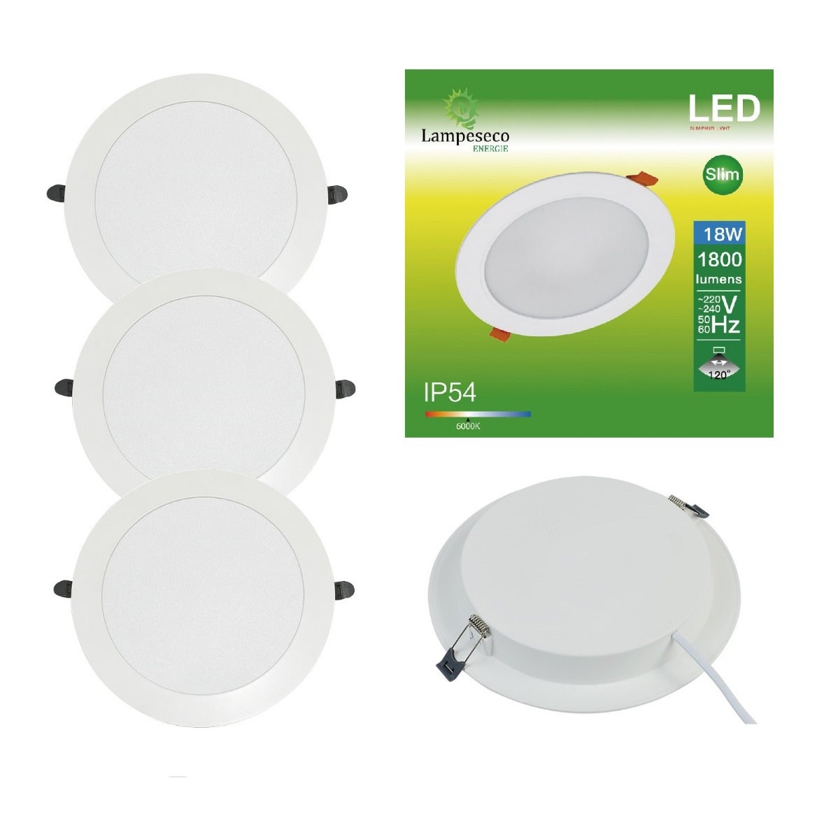 Lot De 3 Spots Encastrables LED Extra-plats 18W - Blanc Froid 6000K - Neuf